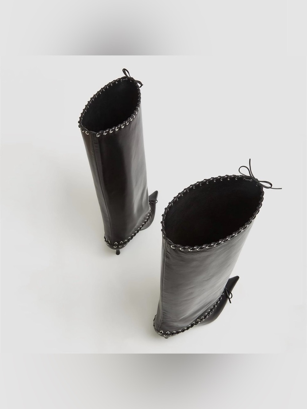 Goolita Metal Eyelets Pointed Toe Knee High Boots Women Kitten Heel Size 7 - Picture 7 of 16